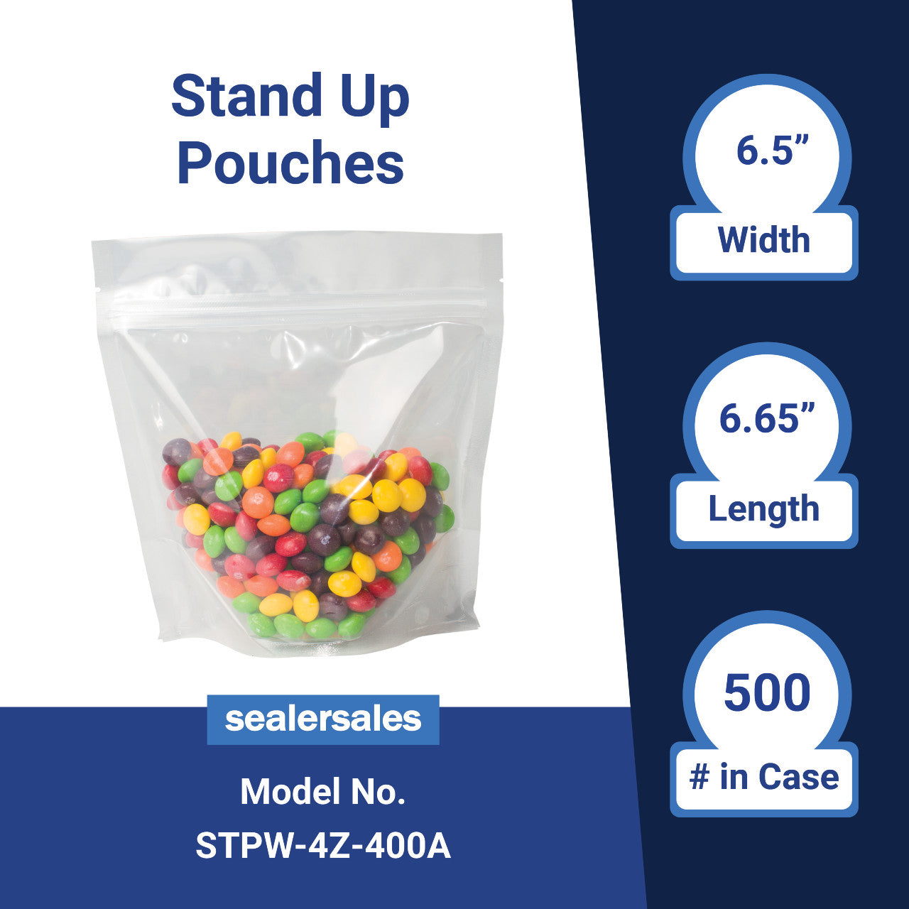 STPW-4Z-400A:  4oz Wide Clear Stand Up Pouch, 500pcs