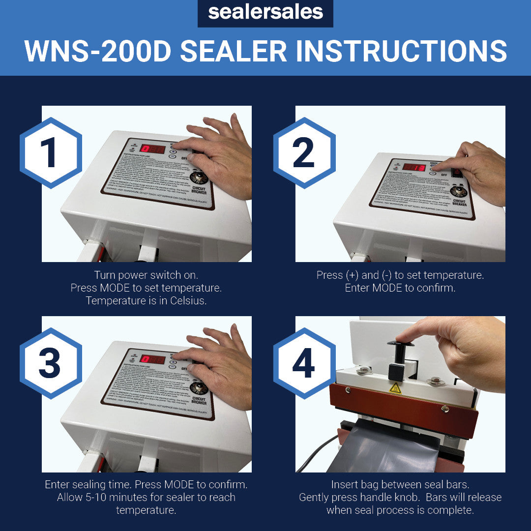 8" W-Series Table Top Direct Heat Sealer, Electromagnetic Control w/ 10mm Seal Width and Meshed Seal Bars
