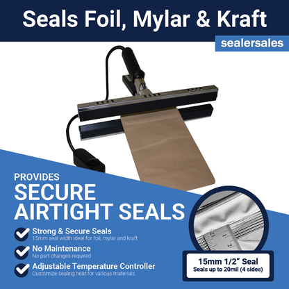 KF-Series Portable Direct Heat Sealer w/ PTFE Coated Bars w/ 15mm Seal Width