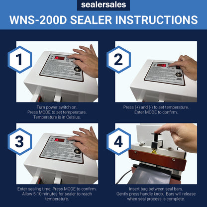 8" W-Series Table Top Direct Heat Sealer, Electromagnetic Control w/ 10mm Seal Width and Meshed Seal Bars