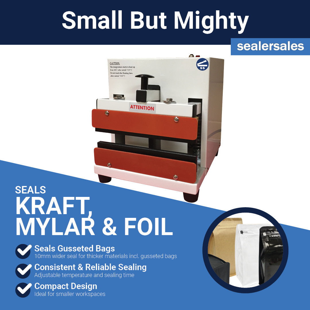8" W-Series Table Top Direct Heat Sealer, Electromagnetic Control w/ 10mm Seal Width and Meshed Seal Bars