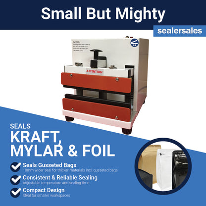 8" W-Series Table Top Direct Heat Sealer, Electromagnetic Control w/ 10mm Seal Width and Meshed Seal Bars
