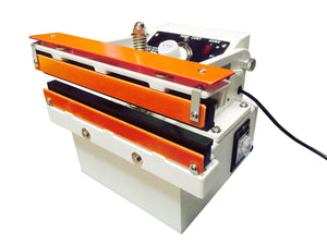 10" W-Series Table-Top Direct Heat Sealer w/ 15mm Vertical Serrated Seal Width - PTFE Coated